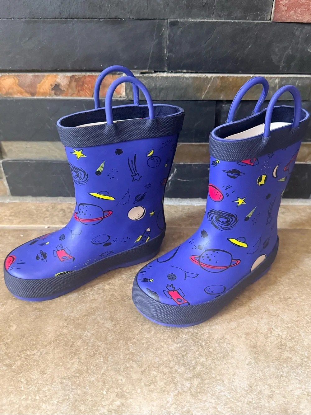 Rain Boots Kids Size 7 Lands’ End Pull On Rubber Blue New FAST SHIPPING